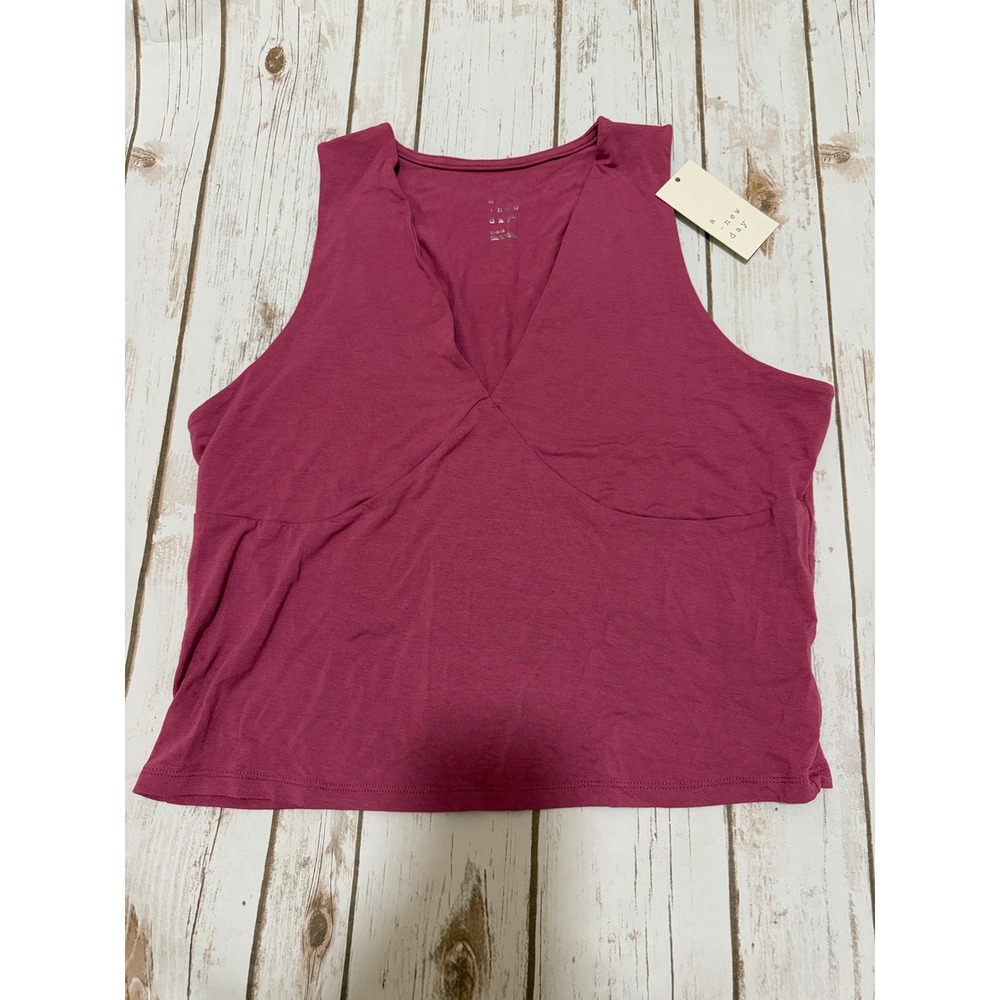 A New Day Womens V-Neck Sleeveless Crop Tank Top Berry Pink Size XL NWT